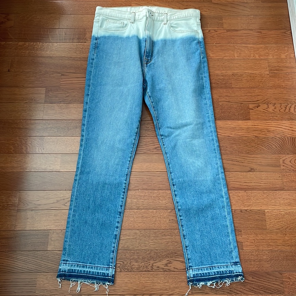Jonathan Simkhai | High Rise Straight Leg White and Blue Dipped Jeans NWT - Picture 2 of 16